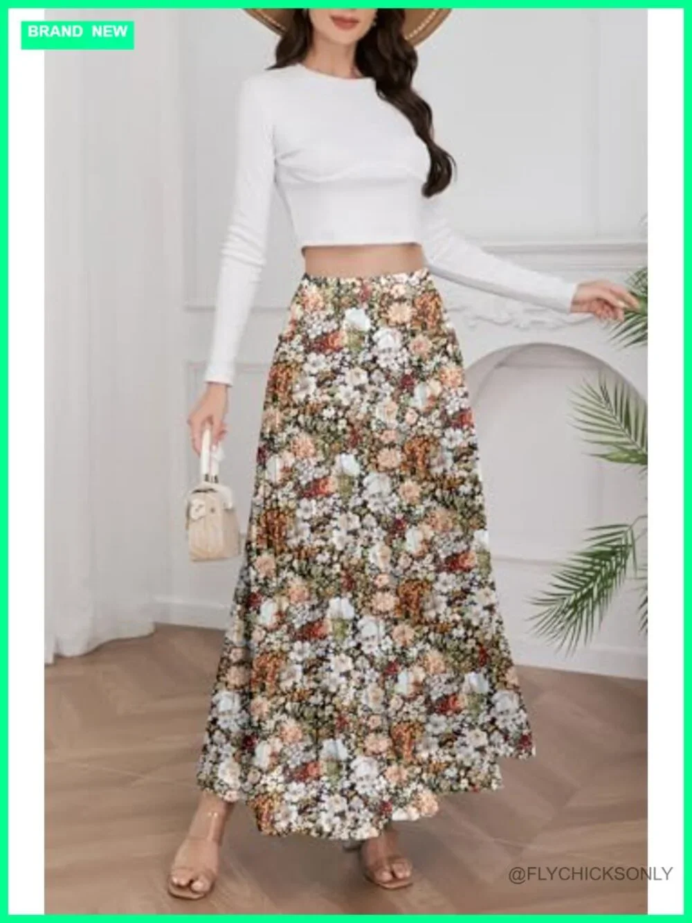 Chiffon Flowy Maxi Skirt High Waist Pleated Boho Skirt